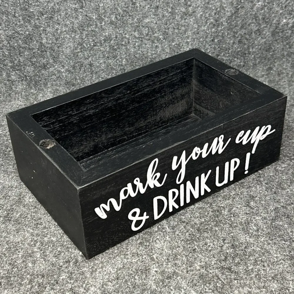 Wooden Solo Cup Holder Rustic Black Party Caddy Drink Organizer 2 Marker Slots